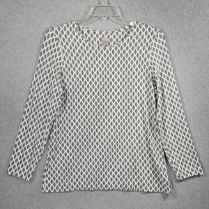 Chico's Geometric Print Essential Layer Top 2 Large Black White Long Sleeve